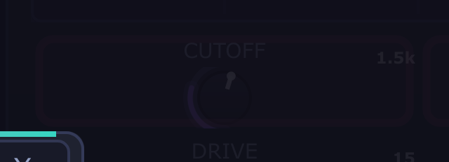 A CUTOFF knob with a velocity mod dot and its 1.5k live readout